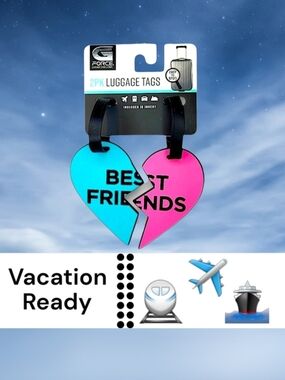 Force1 Best Friends Heart Luggage Tags - Blue & Pink Split Design